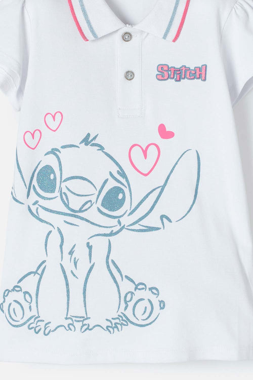POLERA TIPO POLO DE STITCH BLANCO PARA NIÑA