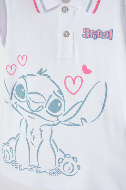 POLERA TIPO POLO DE STITCH BLANCO PARA NIÑA