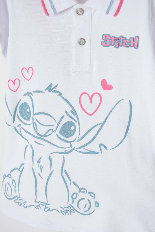 POLERA TIPO POLO DE STITCH BLANCO PARA NIÑA