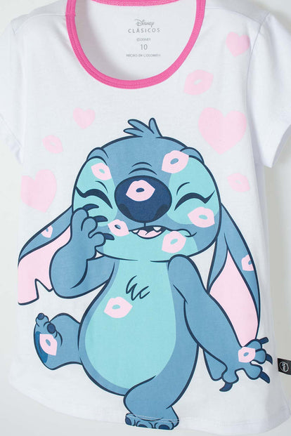 PIJAMA DE STITCH BLANCA DE PANTALÓN LARGO PARA NIÑA