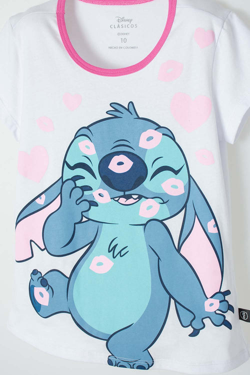 PIJAMA DE STITCH BLANCA DE PANTALÓN LARGO PARA NIÑA