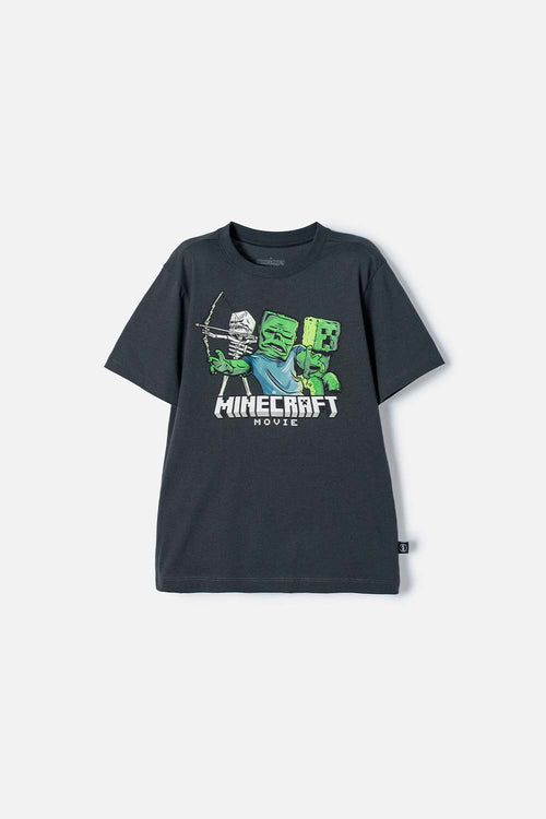 POLERA DE MINECRAFT MANGA CORTA GRIS PARA NIÑO