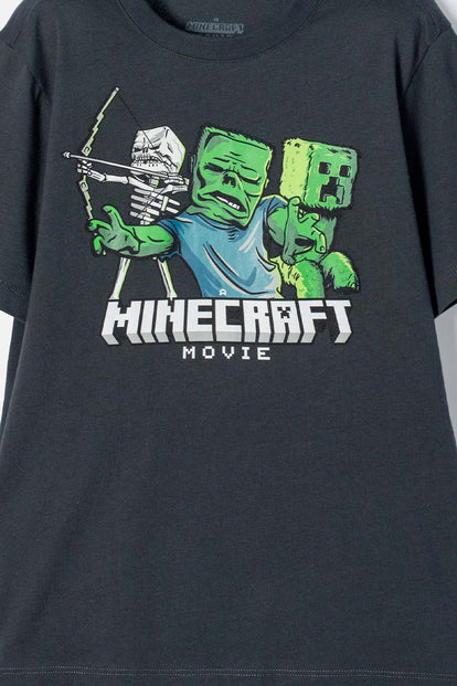 POLERA DE MINECRAFT MANGA CORTA GRIS PARA NIÑO