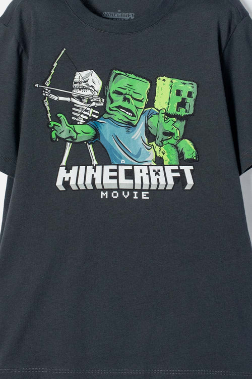 POLERA DE MINECRAFT MANGA CORTA GRIS PARA NIÑO