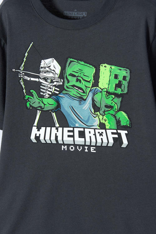 POLERA DE MINECRAFT MANGA CORTA GRIS PARA NIÑO