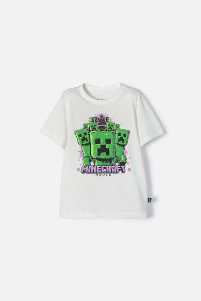 POLERA DE MINECRAFT MANGA CORTA MARFIL PARA NIÑO