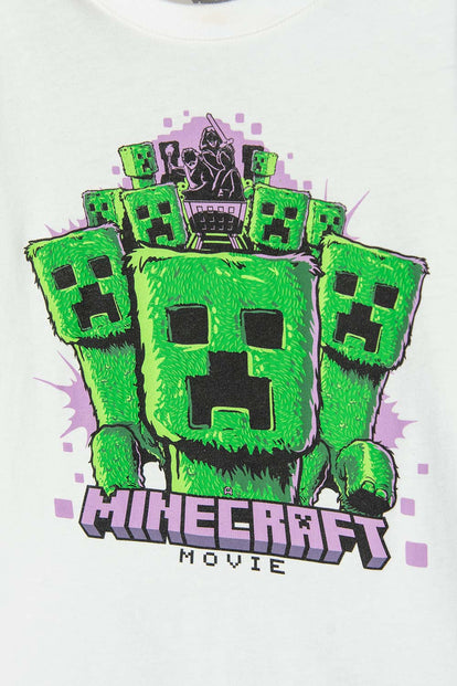 POLERA DE MINECRAFT MANGA CORTA MARFIL PARA NIÑO