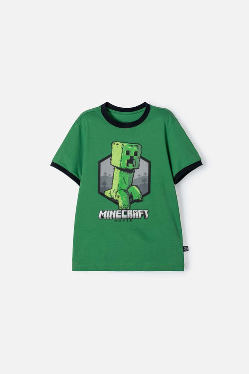 POLERA DE MINECRAFT MANGA CORTA VERDE PARA NIÑO