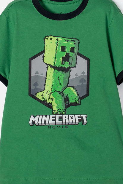 POLERA DE MINECRAFT MANGA CORTA VERDE PARA NIÑO