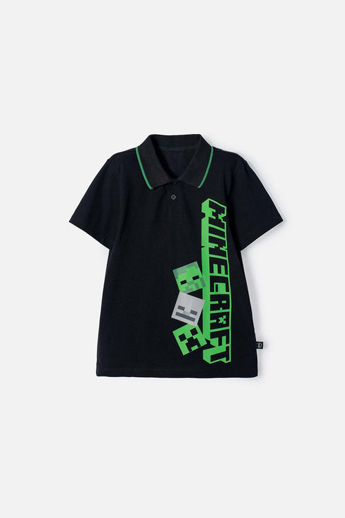 POLERA TIPO POLO MINECRAFT NEGRA PARA NIÑO