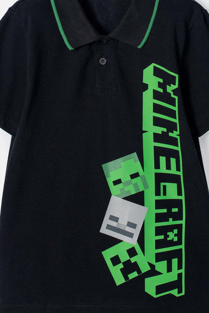 POLERA TIPO POLO MINECRAFT NEGRA PARA NIÑO
