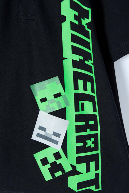 POLERA TIPO POLO MINECRAFT NEGRA PARA NIÑO