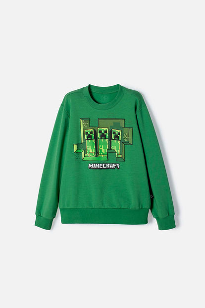 POLERON DE MINECRAFT CERRADO VERDE PARA NIÑO