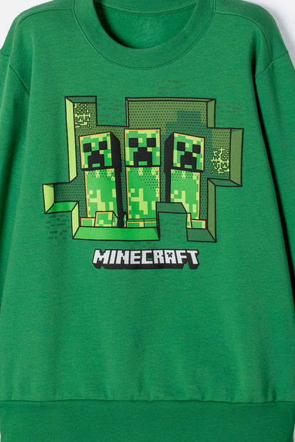POLERON DE MINECRAFT CERRADO VERDE PARA NIÑO