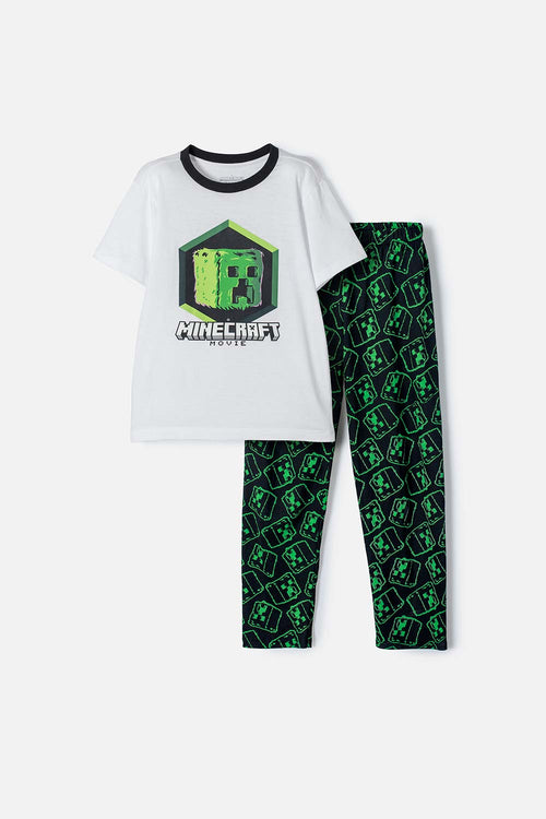 PIJAMA DE MINECRAFT CON PANTALÓN LARGO BLANCO Y NEGRO PARA NIÑO