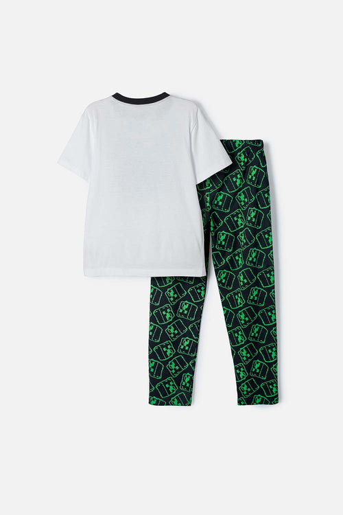 PIJAMA DE MINECRAFT CON PANTALÓN LARGO BLANCO Y NEGRO PARA NIÑO
