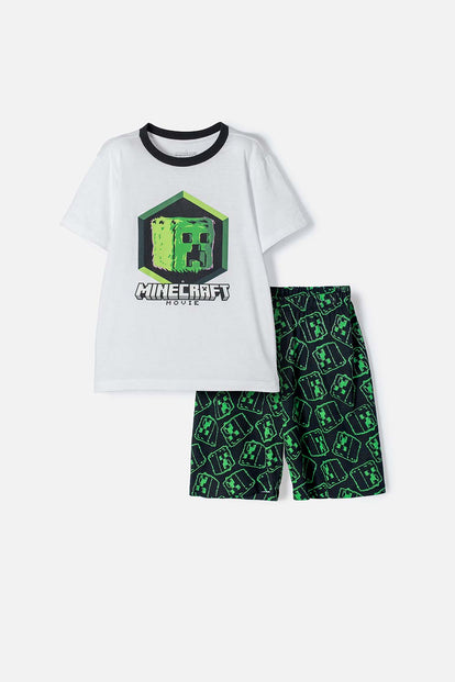 PIJAMA DE MINECRAFT CON PANTALÓN CORTO BLANCO Y NEGRO PARA NIÑO