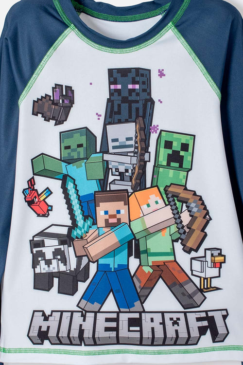 POLERA DE BAÑO MINECRAFT MANGA LARGA AZUL Y BLANCO PARA NIÑO