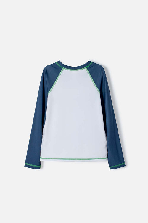 POLERA DE BAÑO MINECRAFT MANGA LARGA AZUL Y BLANCO PARA NIÑO