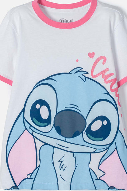 POLERA DE STITCH BLANCA ESTAMPADA EN FRENTE PARA NIÑA