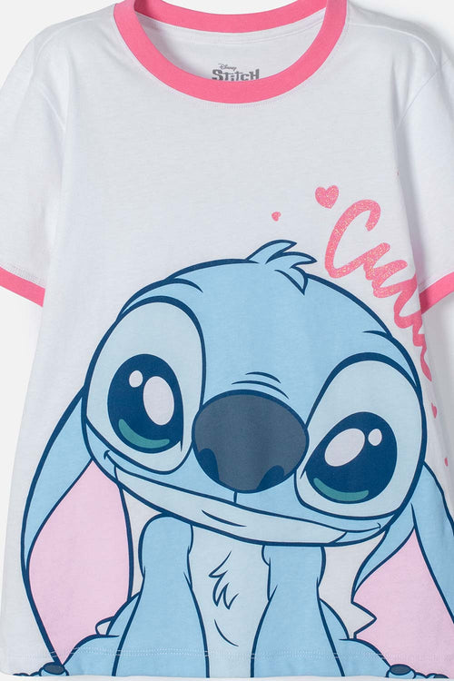 POLERA DE STITCH BLANCA ESTAMPADA EN FRENTE PARA NIÑA