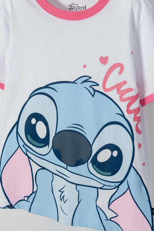 POLERA DE STITCH BLANCA ESTAMPADA EN FRENTE PARA NIÑA