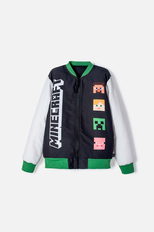 CHAQUETA DE MINECRAFT CON CIERRE MARFIL Y NEGRO PARA NIÑO