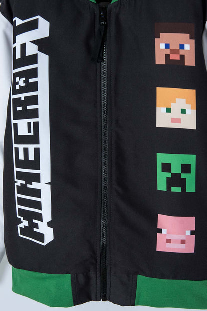 CHAQUETA DE MINECRAFT CON CIERRE MARFIL Y NEGRO PARA NIÑO