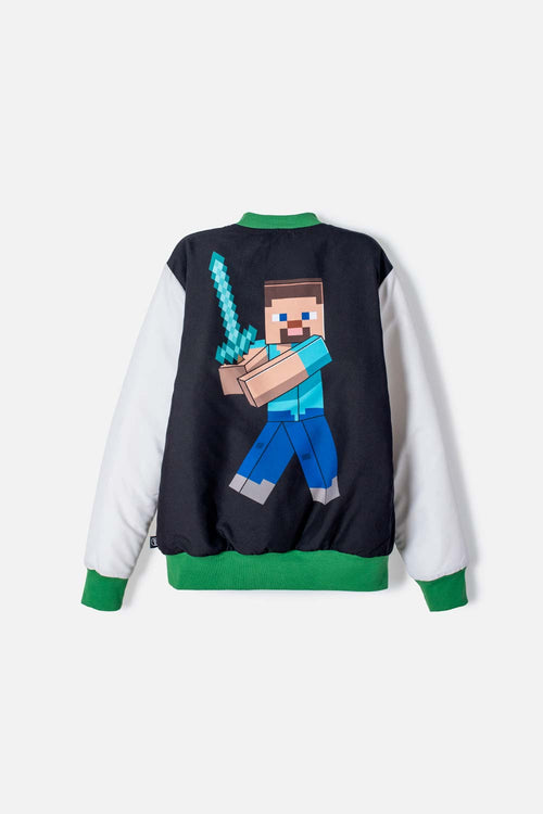 CHAQUETA DE MINECRAFT CON CIERRE MARFIL Y NEGRO PARA NIÑO