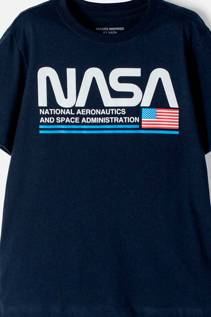 POLERA NASA MANGA CORTA AZUL PARA NIÑO