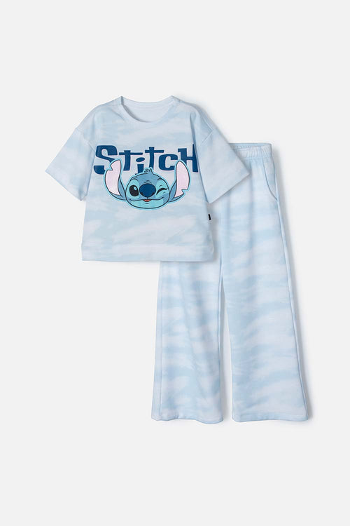 CONJUNTO DE STITCH PANTALÓN AMPLIO AZUL PARA NIÑA