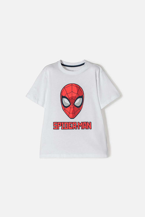 POLERA DE SPIDERMAN MANGA CORTA BLANCA PARA NIÑO
