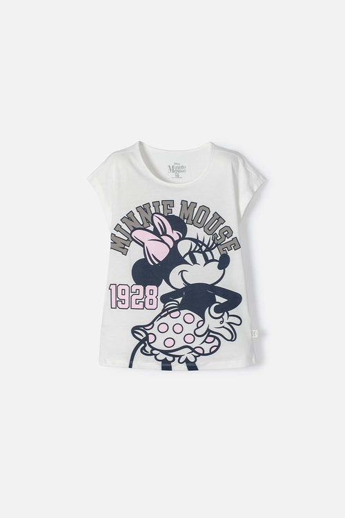 POLERA DE MINNIE MOUSE MARFIL MANGA CORTA PARA NIÑA