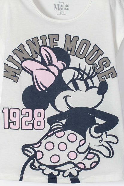 POLERA DE MINNIE MOUSE MARFIL MANGA CORTA PARA NIÑA