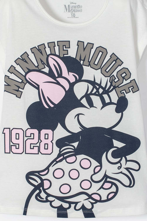 POLERA DE MINNIE MOUSE MARFIL MANGA CORTA PARA NIÑA
