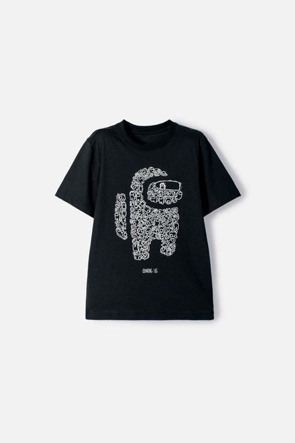 POLERA DE AMONG US MANGA CORTA NEGRO PARA NIÑO