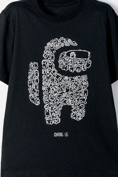 POLERA DE AMONG US MANGA CORTA NEGRO PARA NIÑO