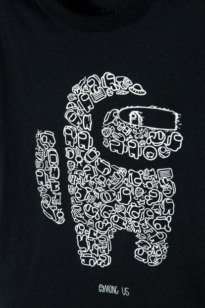 POLERA DE AMONG US MANGA CORTA NEGRO PARA NIÑO