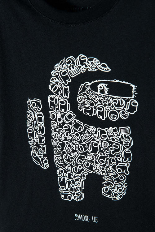 POLERA DE AMONG US MANGA CORTA NEGRO PARA NIÑO