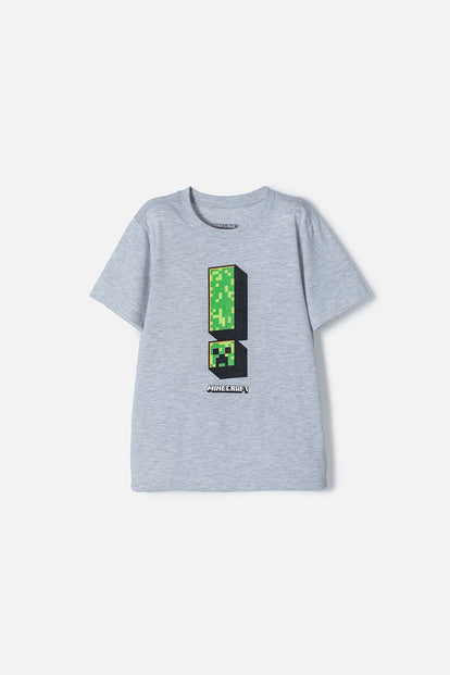 POLERA DE MINECRAFT MANGA CORTA GRIS PARA NIÑO