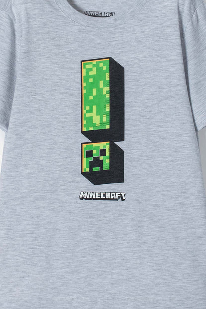 POLERA DE MINECRAFT MANGA CORTA GRIS PARA NIÑO
