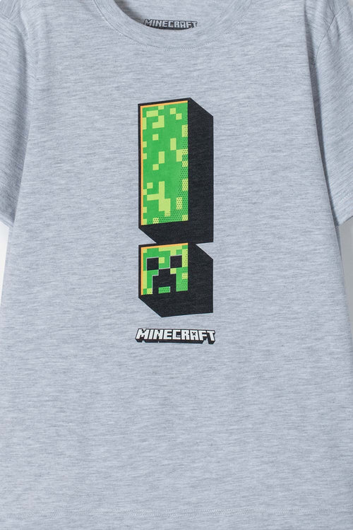 POLERA DE MINECRAFT MANGA CORTA GRIS PARA NIÑO
