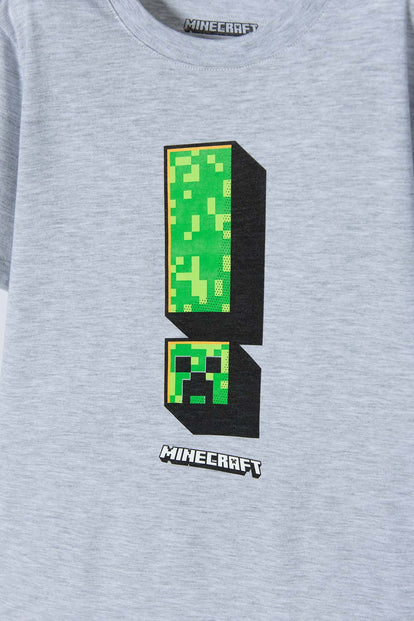 POLERA DE MINECRAFT MANGA CORTA GRIS PARA NIÑO
