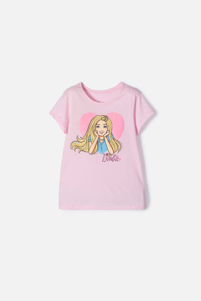 POLERA DE BARBIE MANGA CORTA ROSADA PARA NIÑA