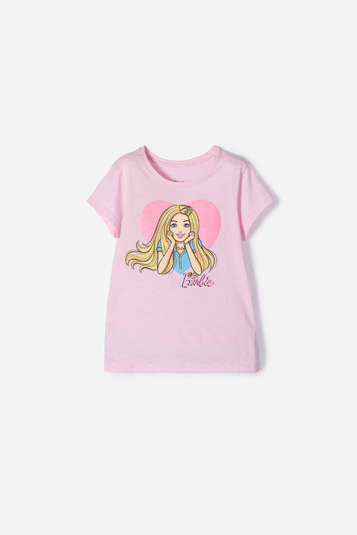 POLERA DE BARBIE MANGA CORTA ROSADA PARA NIÑA