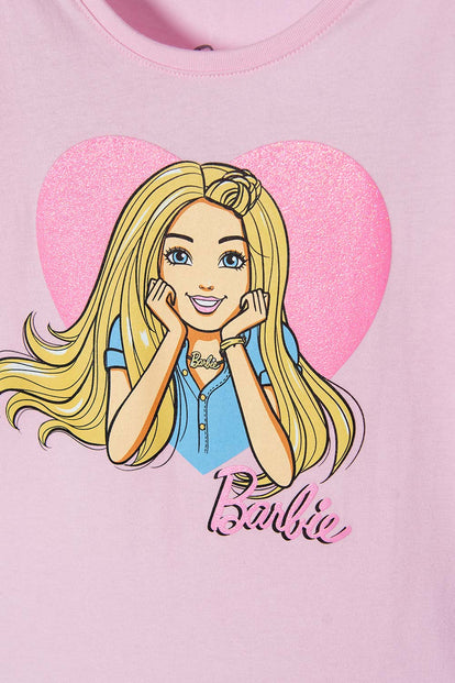POLERA DE BARBIE MANGA CORTA ROSADA PARA NIÑA