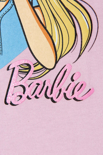 POLERA DE BARBIE MANGA CORTA ROSADA PARA NIÑA