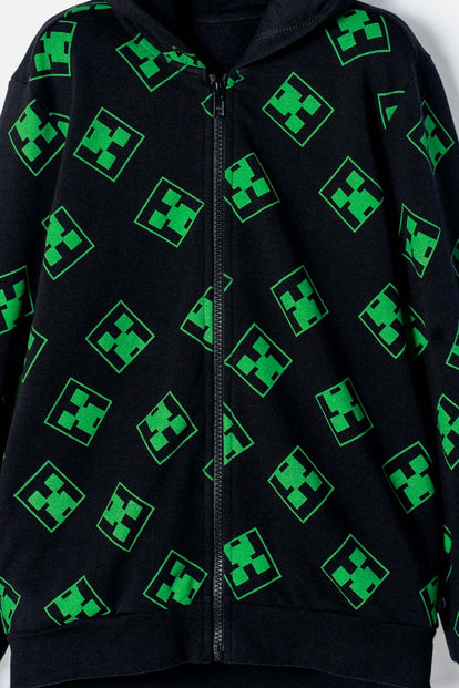 POLERON DE MINECRAFT CON CIERRE NEGRO Y VERDE PARA NIÑO