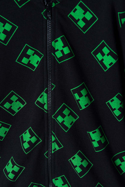 POLERON DE MINECRAFT CON CIERRE NEGRO Y VERDE PARA NIÑO