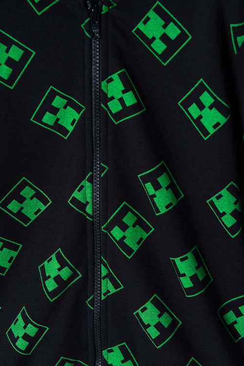 POLERON DE MINECRAFT CON CIERRE NEGRO Y VERDE PARA NIÑO